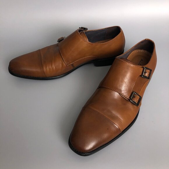 Like New Men's Brown Double Monkstrap Leather Dress Shoes - Picture 3 of 8